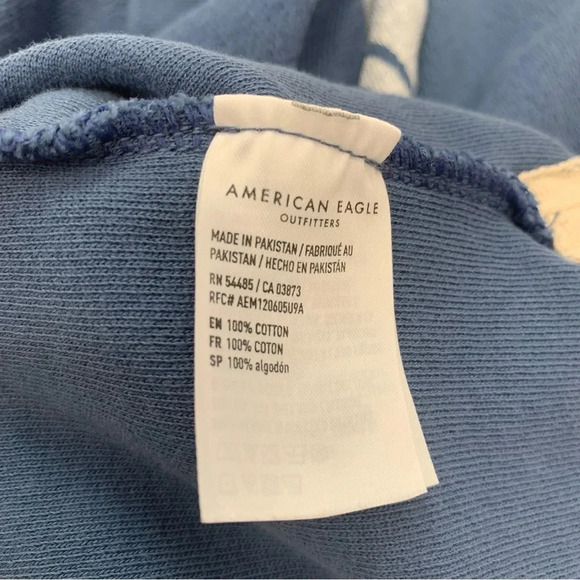 American Eagle Sweater Hood Men  Medium Blue Stripe 100% Cotton Casual Work - Picture 9 of 11